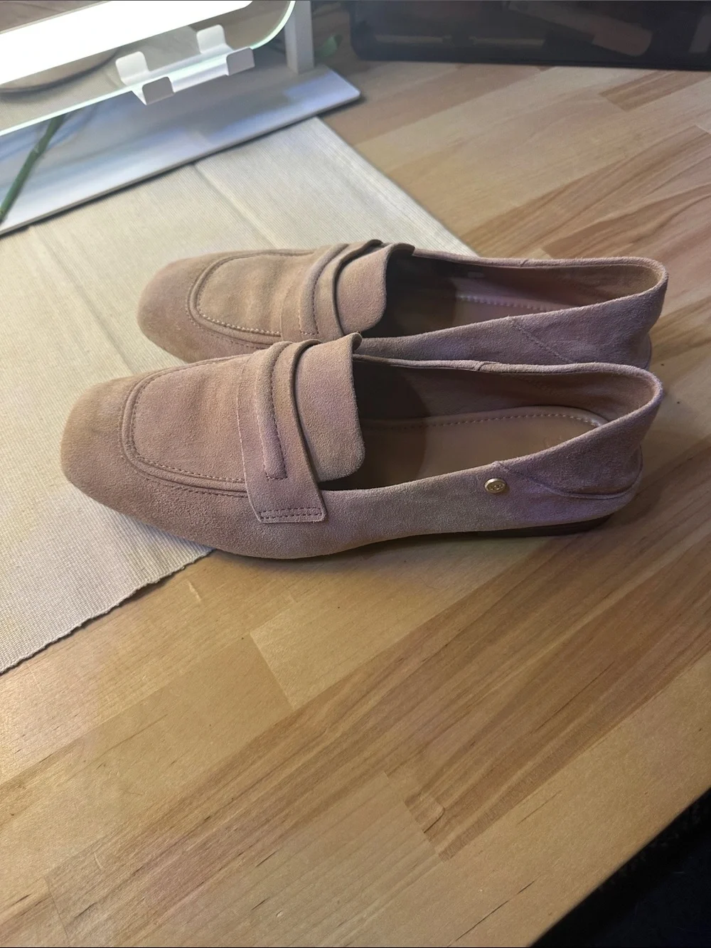 Women’s Suede Ugg Loafers in Light Taupe